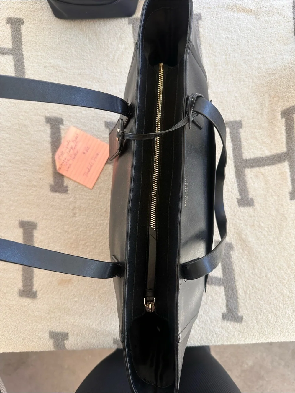 kate spade Black Leather Laptop Tote with Front Pocket